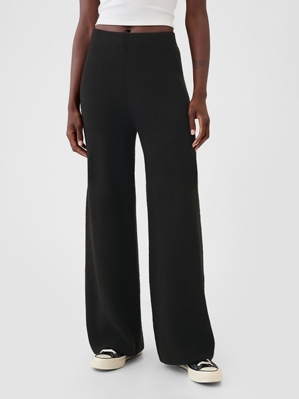 GAP Black Ribbed Sweater Pants Medium High Waist Cozy Lounge Minimalist
